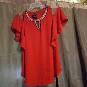 Red Off the Shoulder Cap Sleeve Evening / Office Shirt